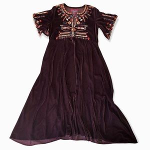 NWT KYLA SEO ANTHROPOLOGIE BURGUNDY VELVET BOHO DRESS HAND EMBROIDERED SMALL